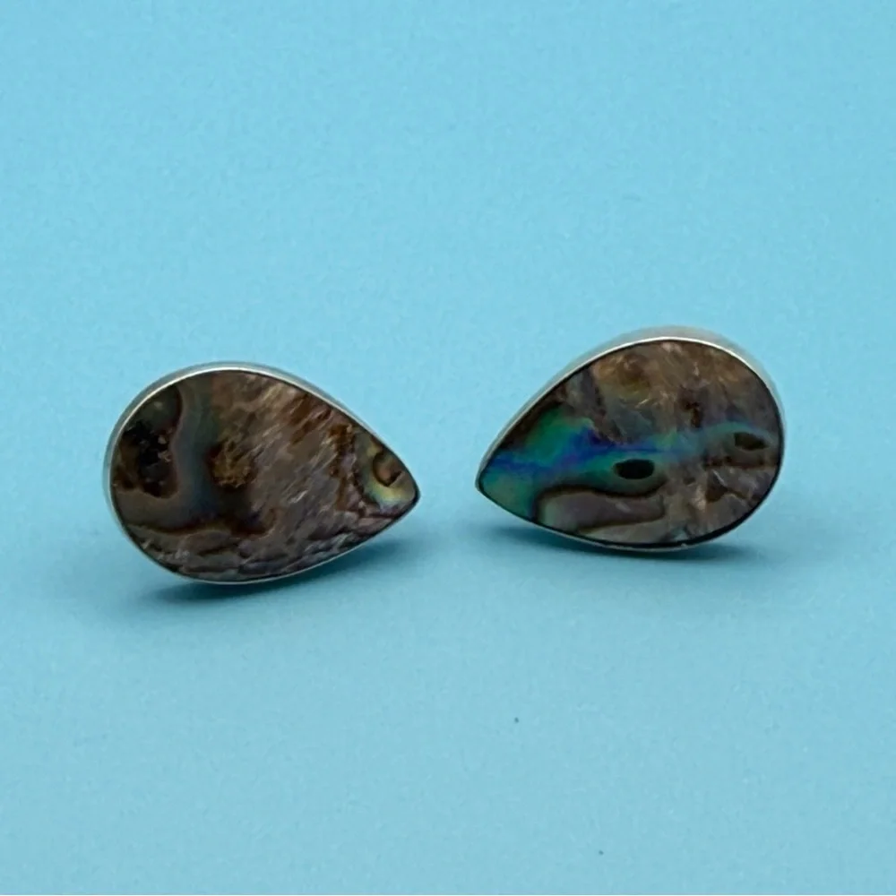Estate Sterling Silver Abalone Shell Teardrop Earrings BEAUTIFUL Color